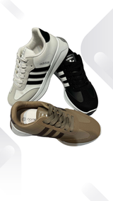 Kids Classic Stripe Sneakers – White, Black & Brown