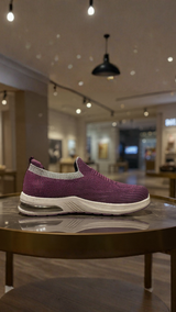 Women maroon knit slip-on sneakers