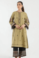 Olive green embroidered kurta for women