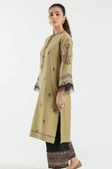 Women olive green kurta with printed trousers