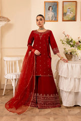 Gold Ruby 3Pc - Embroidered Lawn Dress