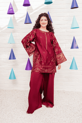 maroon rosewood short shirt and plazo trouser for women 