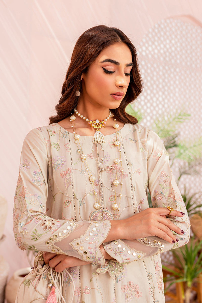 off white skin semi formal embroidered frock Lawn dress

