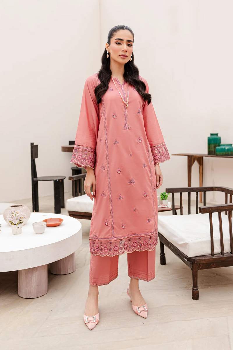 Candied Peach 2Pc Embroidered Dress