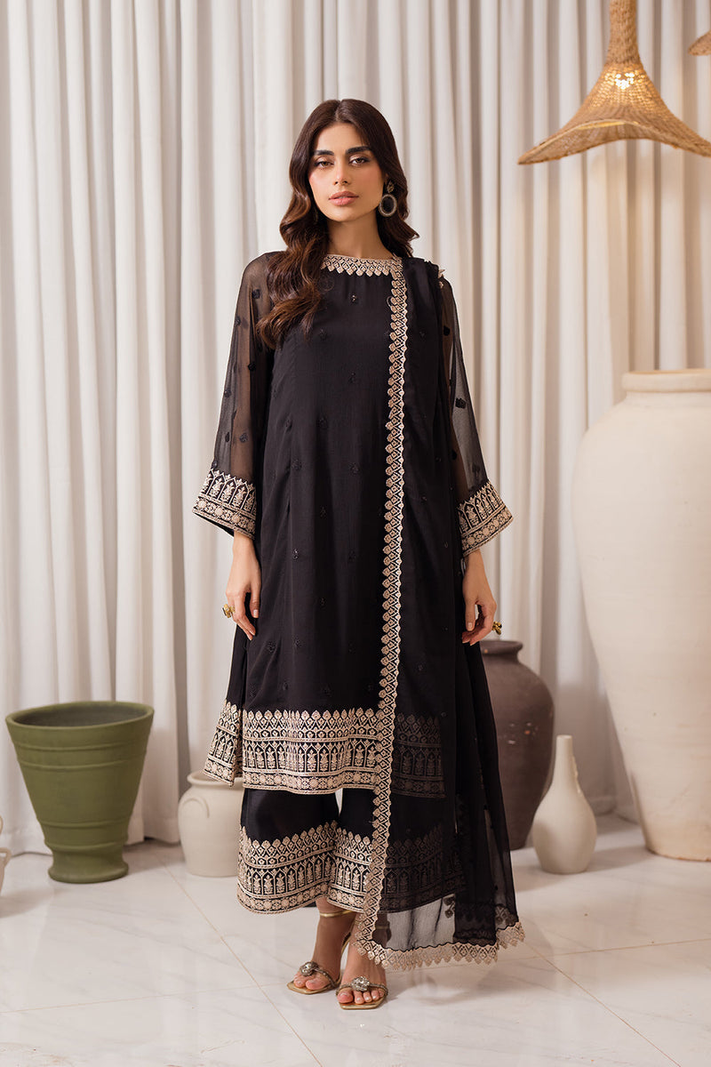 Mid night elegance embroidered 3pc chiffon women dress