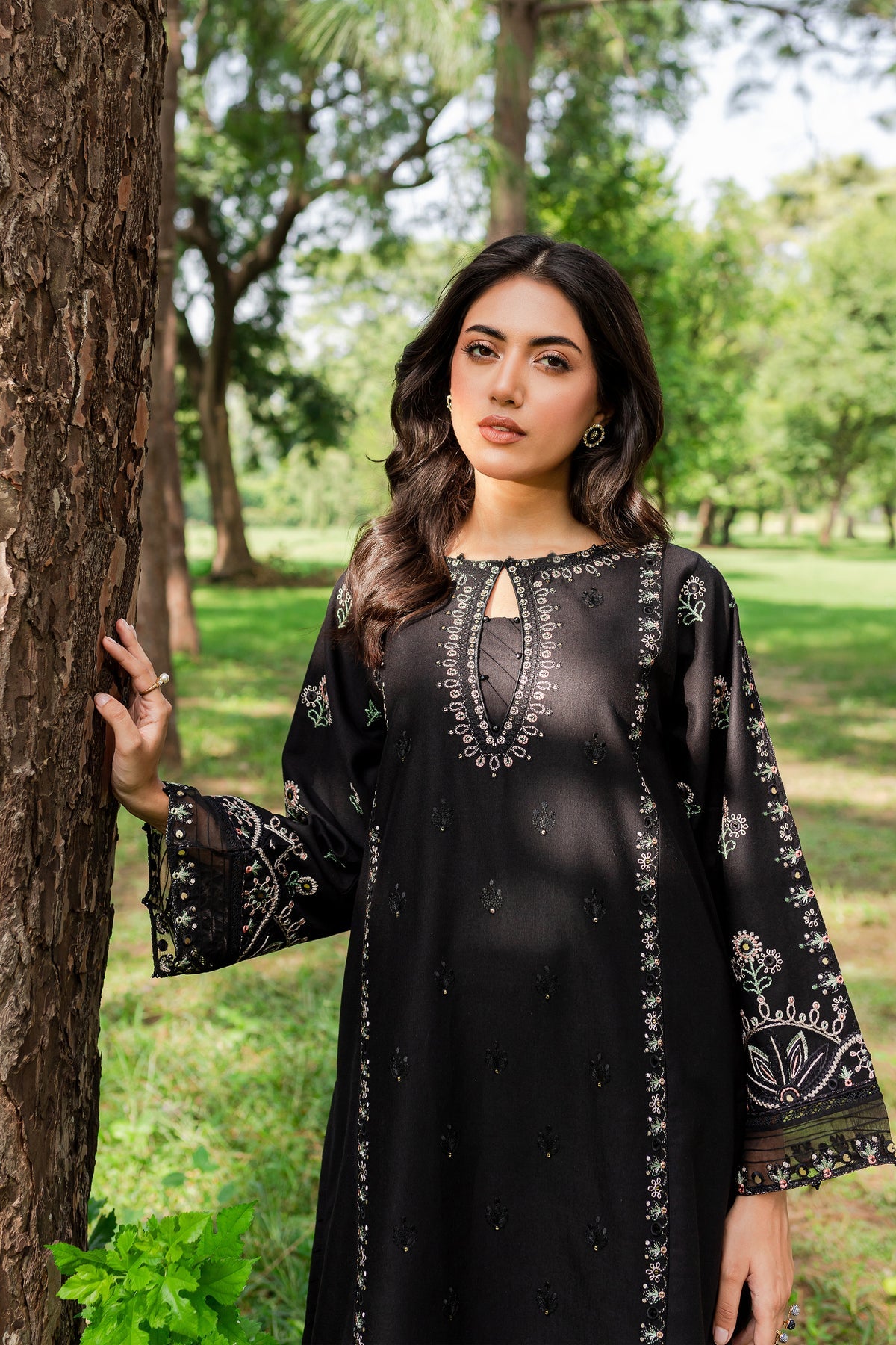 Black embroidered women dress