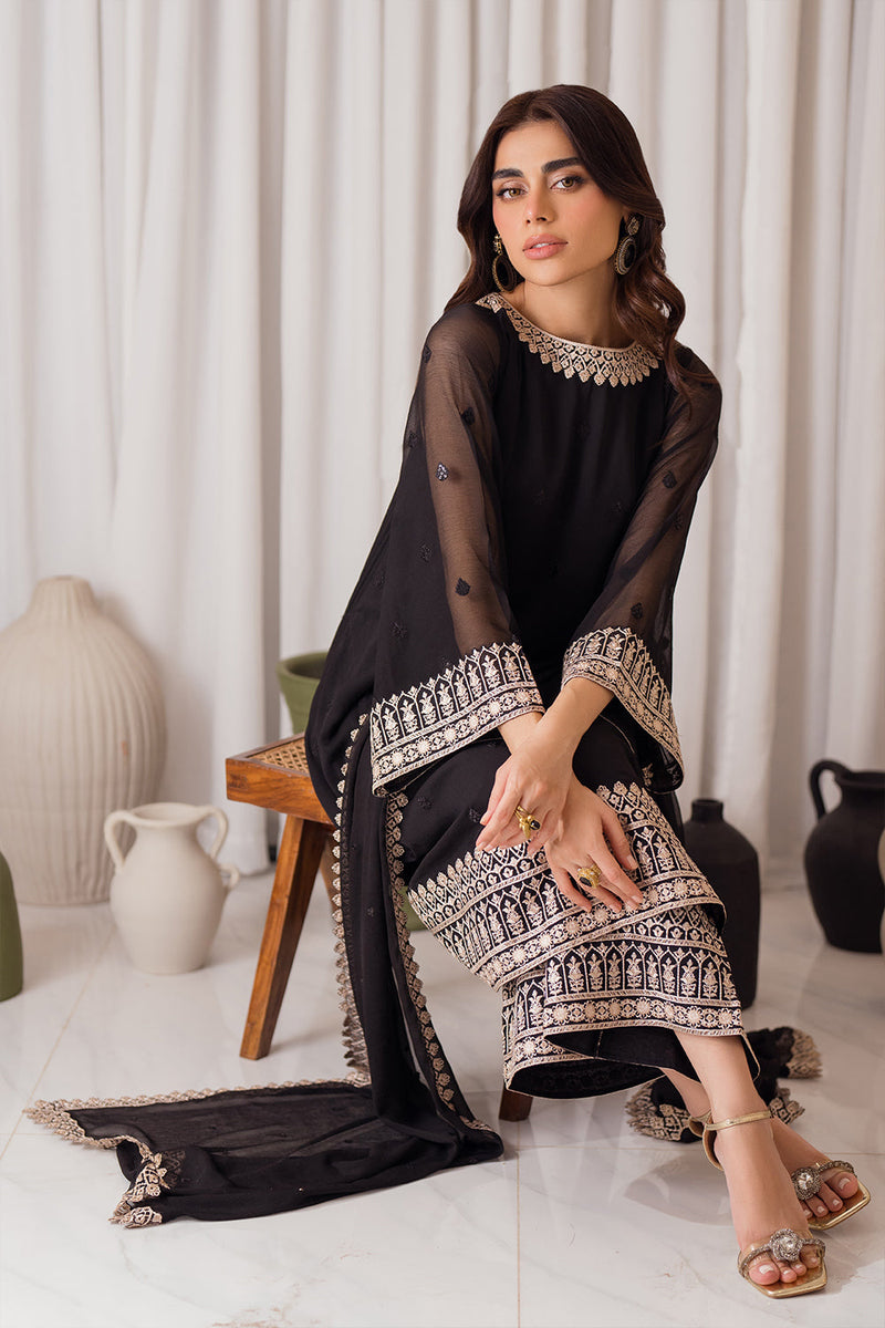 Mid night elegance embroidered 3pc chiffon women dress