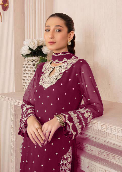 Anari Maroon Embroidered 3-Piece Suit | Festive Collection by Lalazar