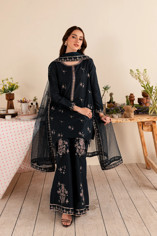 Black Albus Percival 3Pc - Embroidered Lawn Dress