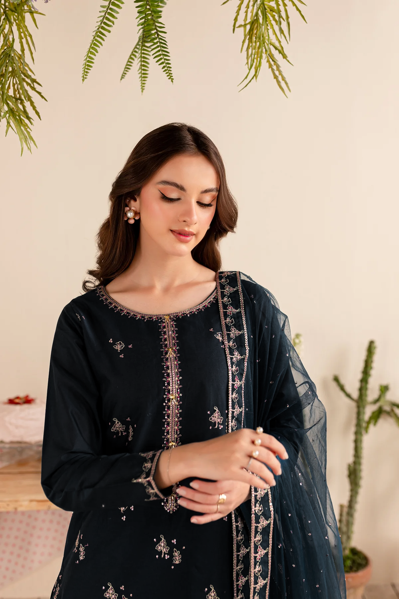 Black Albus Percival 3Pc - Embroidered Lawn Dress
