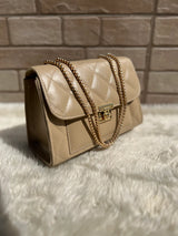 Cross body bag with golden chain.(Beige)
