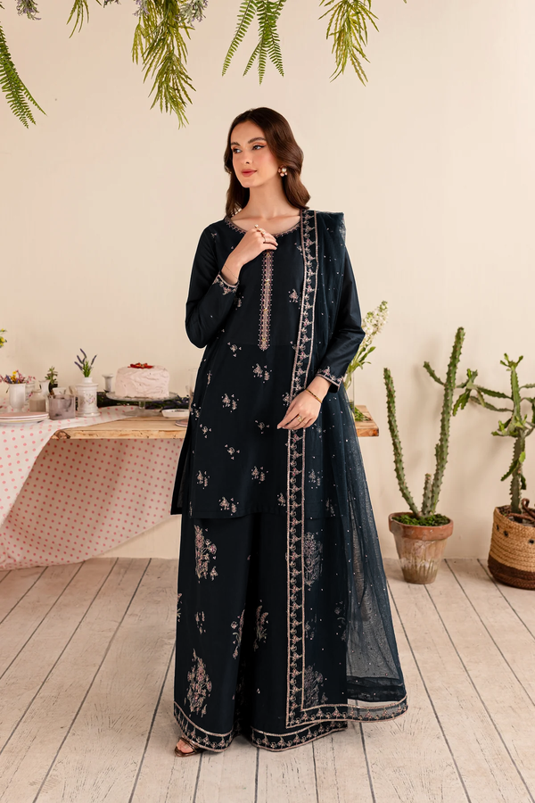 Black Albus Percival 3Pc - Embroidered Lawn Dress