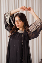 Mid night elegance embroidered 3pc chiffon women dress