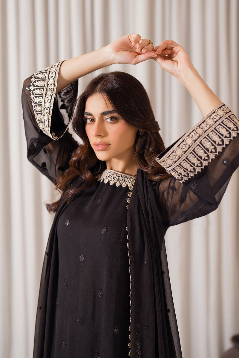 Mid night elegance embroidered 3pc chiffon women dress