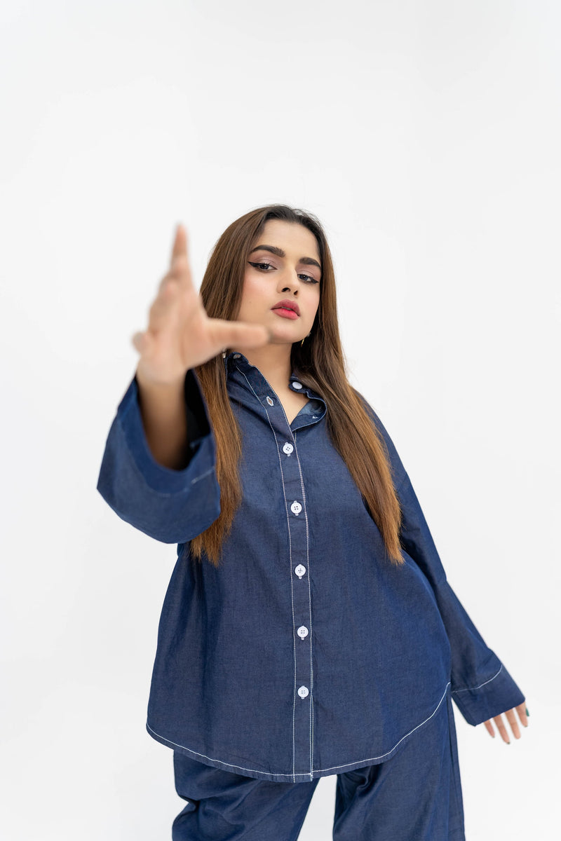 Denim Drop Shoulder Co-ord Set
