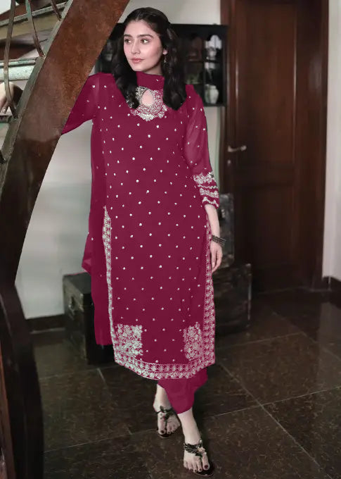 Anari Maroon Embroidered 3-Piece Suit | Festive Collection by Lalazar