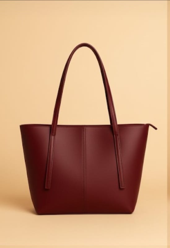 Classic Maroon Leather Tote Bag