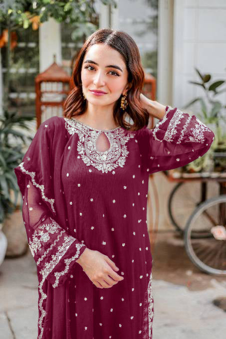 Anari Maroon Embroidered 3-Piece Suit | Festive Collection by Lalazar