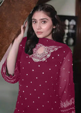 Anari Maroon Embroidered 3-Piece Suit | Festive Collection by Lalazar