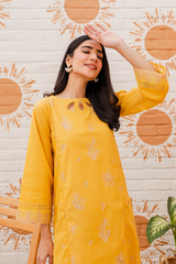 Yellow  long paneled shirt in Cotton