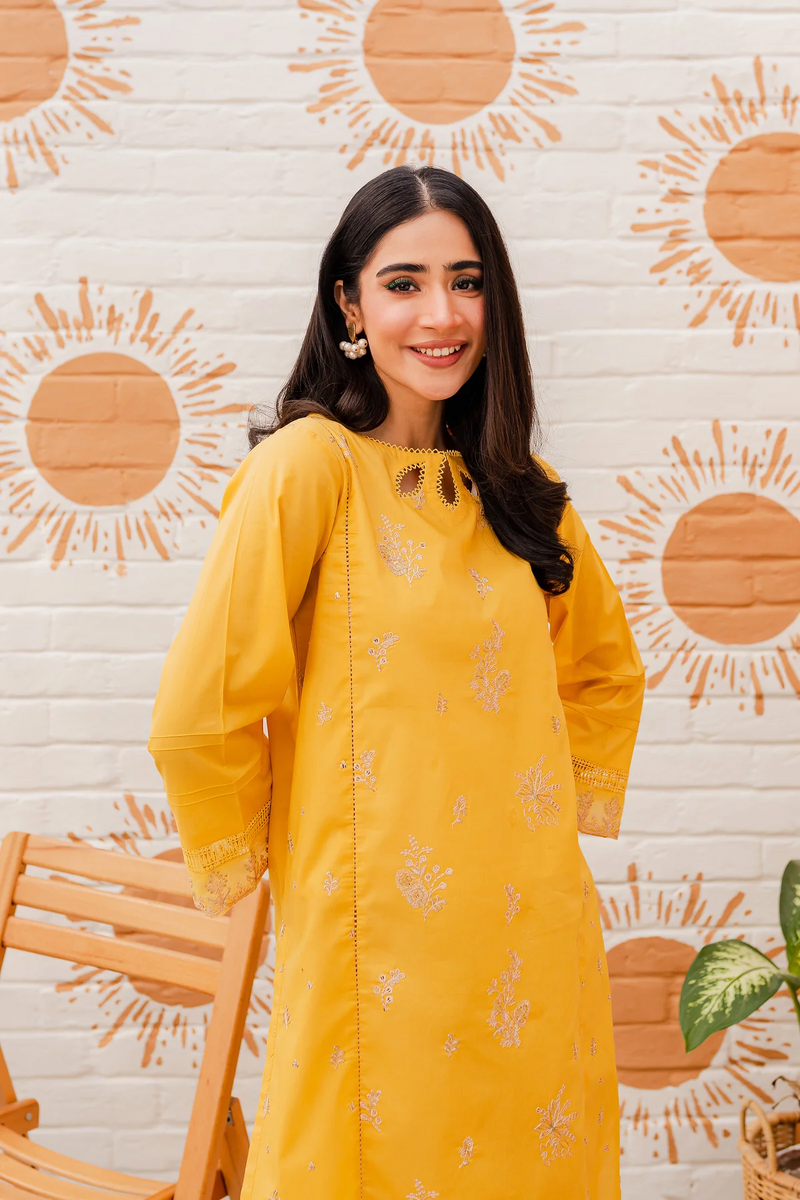 Yellow  long paneled shirt in Cotton