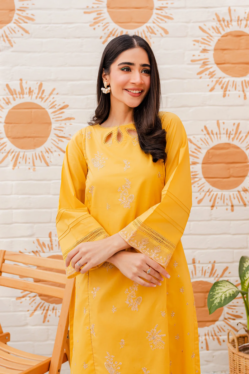 Yellow  long paneled shirt in Cotton