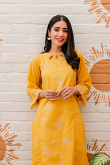 Yellow  long paneled shirt in Cotton