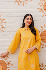 Yellow  long paneled shirt in Cotton
