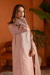 Pink Lotus 3Pc- Embroidered Lawn Party wear Dress in Tea Pink , baby pink color