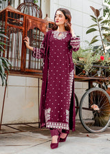 Anari Maroon Embroidered 3-Piece Suit | Festive Collection by Lalazar