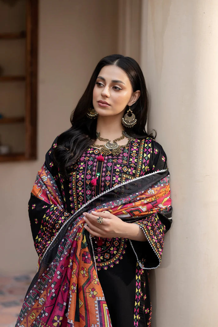 Afreen 3PC Embroidered Lawn Dress—perfect blend of comfort and style for summer. Premium quality fabric, intricate embroidery & graceful design.