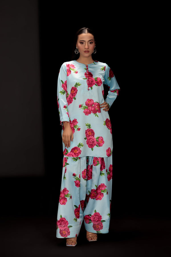 Royal Bloom Kurti Design 3Pc Printed Sky BLue