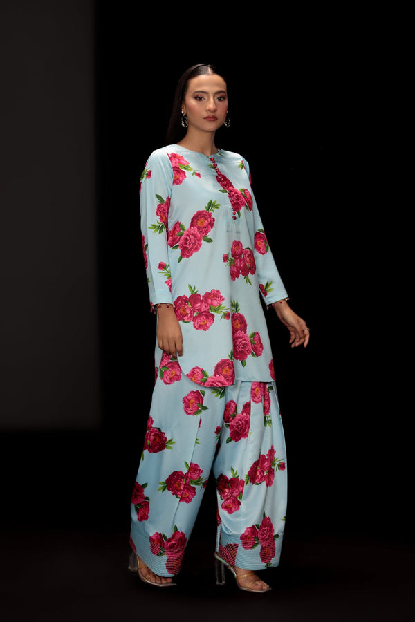 Royal Bloom Kurti Design 3Pc Printed Sky BLue