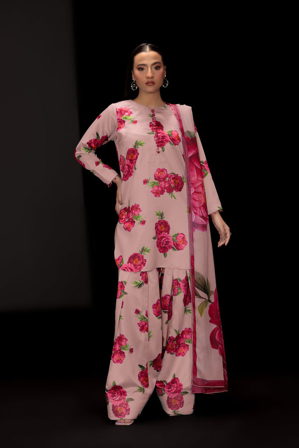 Royal Bloom Kurti Design 3Pc Printed T-Pink