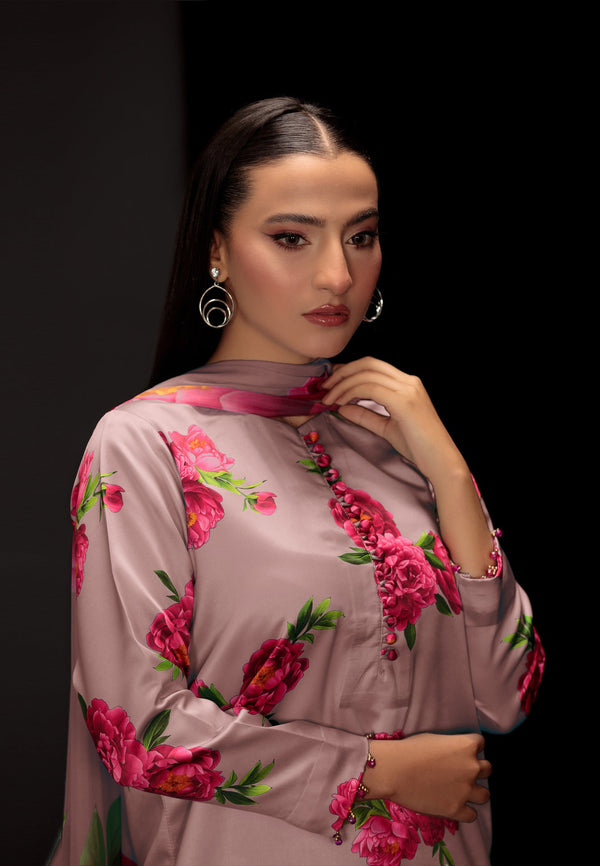 Royal Bloom Kurti Design 3Pc Printed T-Pink