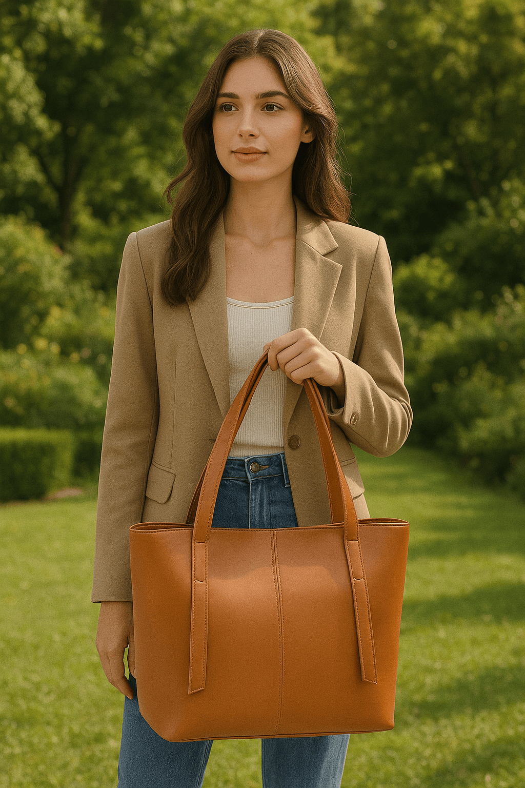 Classic Kalra Brown Leather Tote Bag