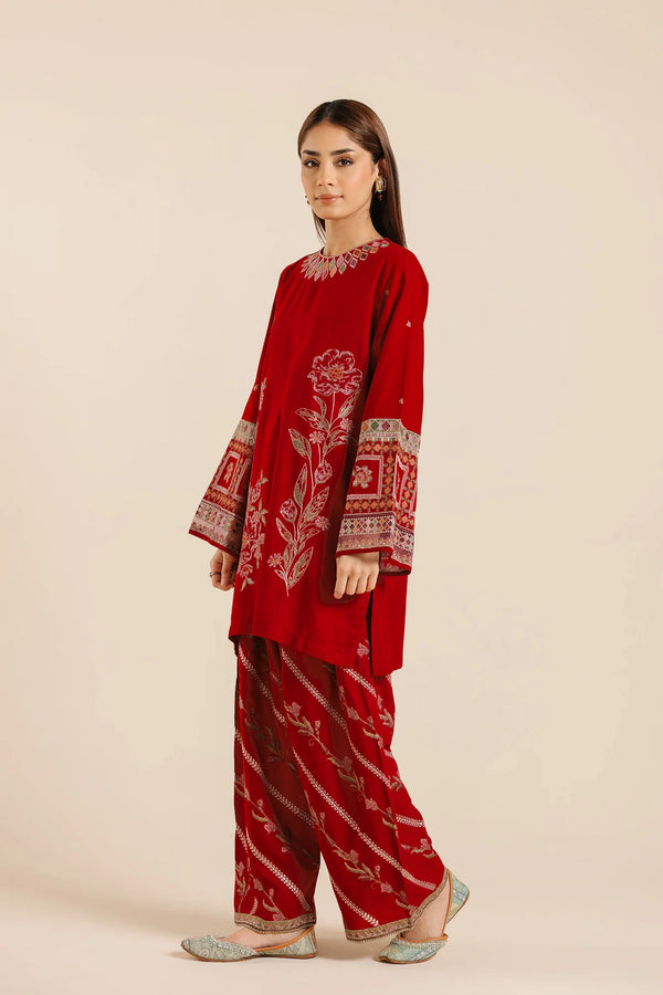 Red Embroidered short women dress