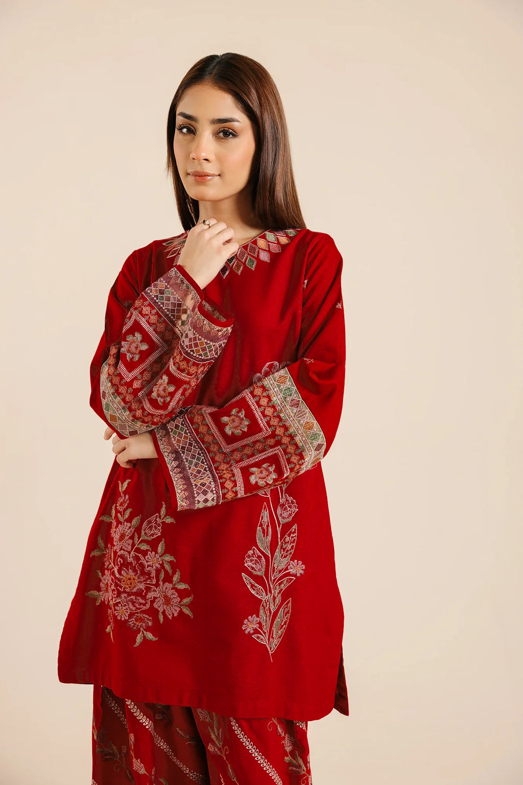 Red Embroidered short women dress