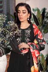 Mahpara Black 3 Pc Embroidered Dhanak Dress