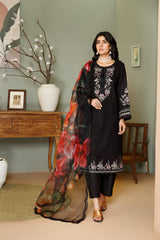 BLACK CHICKEN KARI 3PC EMBROIDERED WINTER DRESS