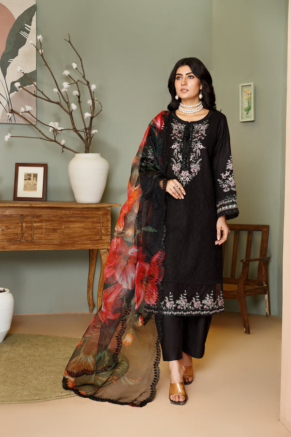 BLACK CHICKEN KARI 3PC EMBROIDERED WINTER DRESS