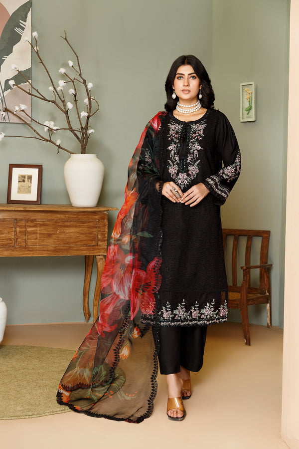 BLACK CHICKEN KARI 3PC EMBROIDERED WINTER DRESS