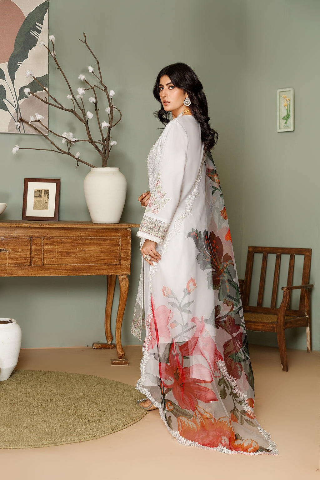 CHICKEN KARI 3PC EMBROIDERED PEACH DRESS