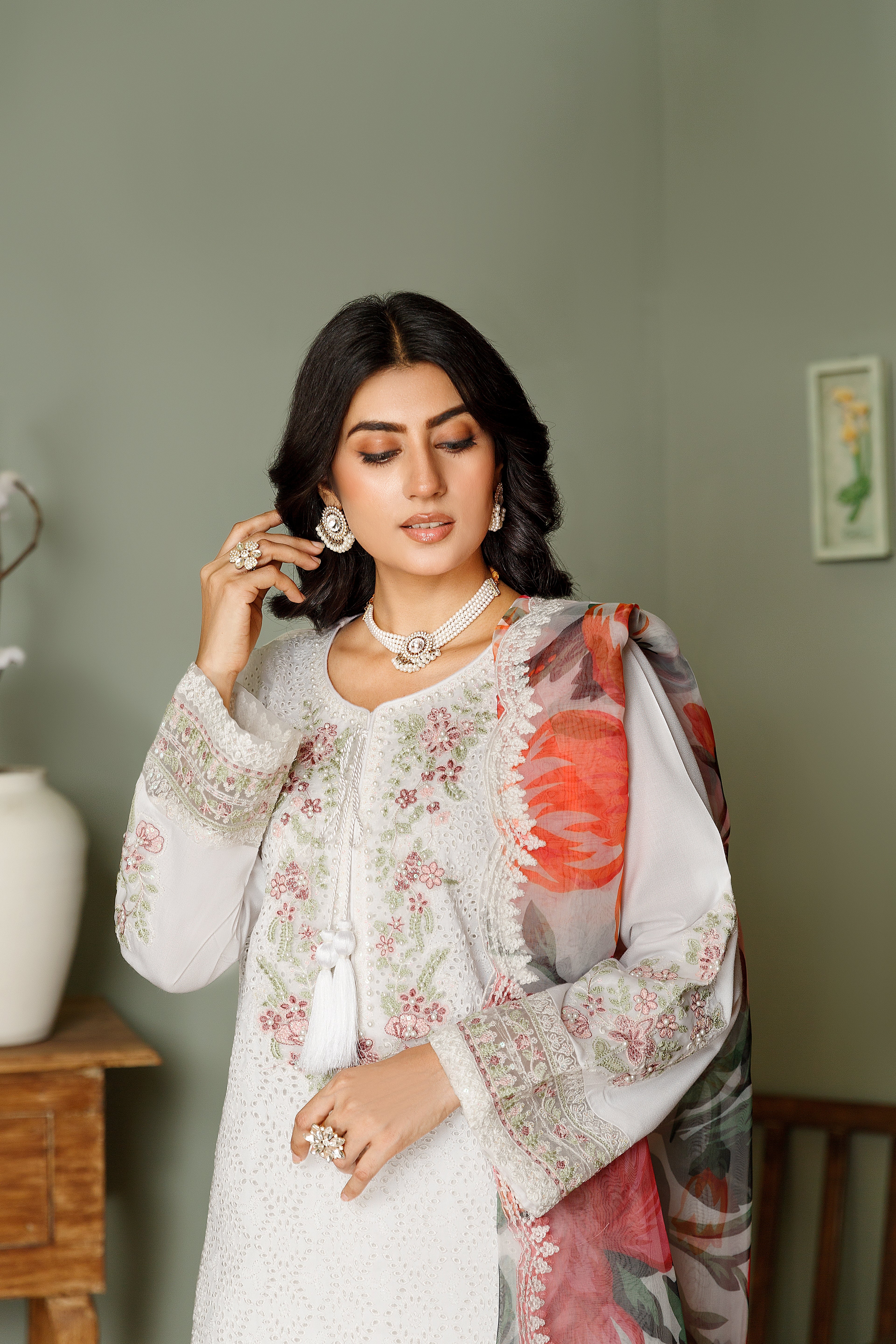 CHICKEN KARI 3PC EMBROIDERED PEACH DRESS