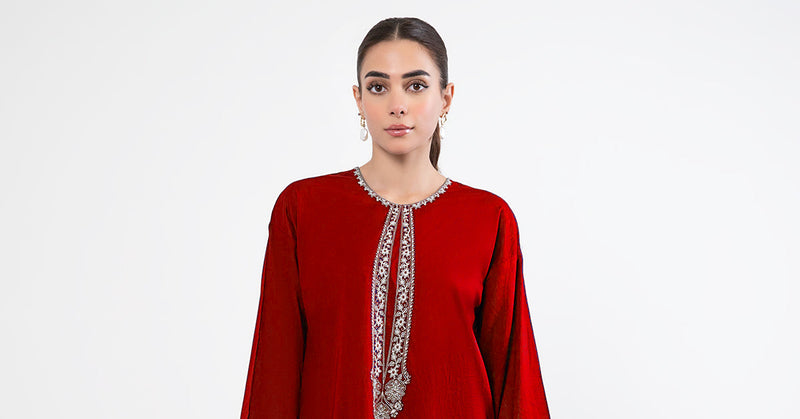 RED ROSE 02-Pc Embroidered Lawn Dress