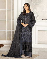 Mishaal 3Pc embroidered krandi winter dress with lace dupatta and matching trouser by Lalazar.