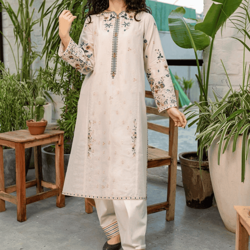 Crystal White 02-Pc Embroidered Lawn Dress
