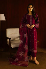 Masooma 3Pc - Embroidered Lawn Dress in Purple Maroon Magenta color