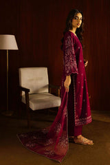 Masooma 3Pc - Embroidered Lawn Dress in Purple Maroon Magenta color