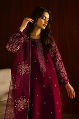 Masooma 3Pc - Embroidered Lawn Dress in Purple Maroon Magenta color